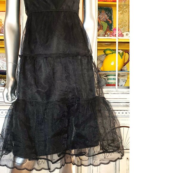Vintage Betsey Johnson New York Sheer Black Embroidered Tiered Slip Dress 6 S - Picture 4 of 16